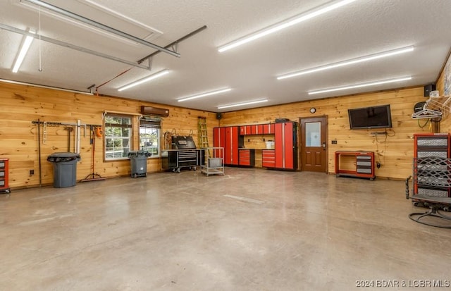 garage with wooden walls