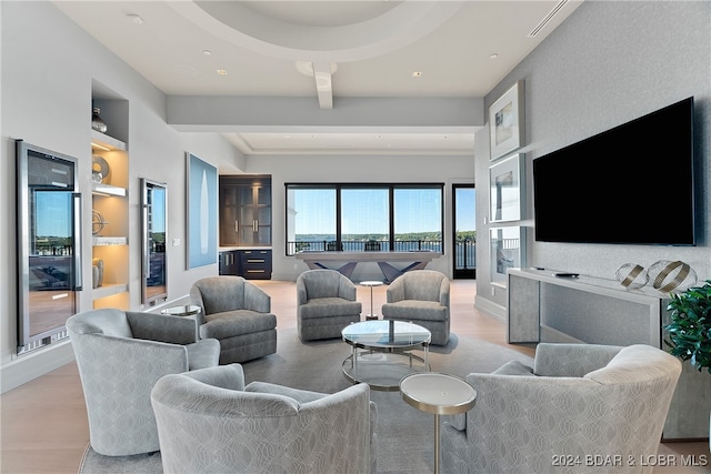 living room with light hardwood / wood-style floors