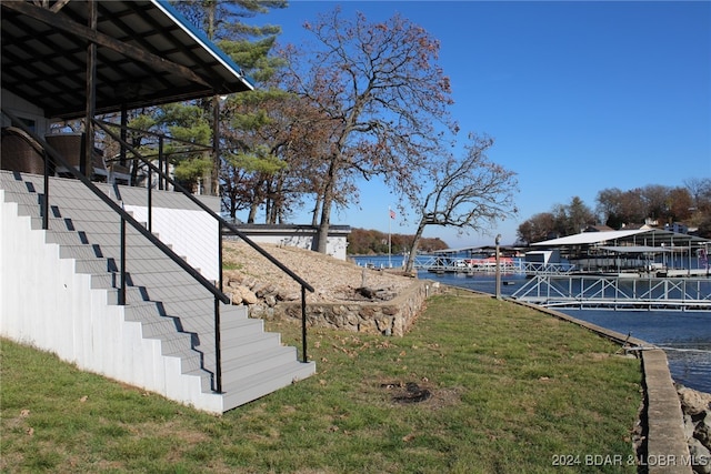 view of yard with a water view