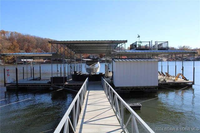 dock area with a water view