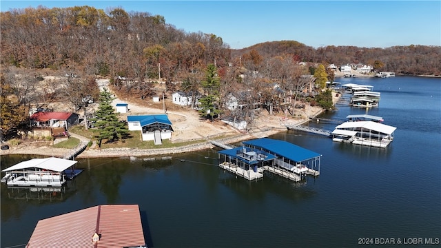 view of dock with a water view