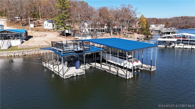 dock area with a water view