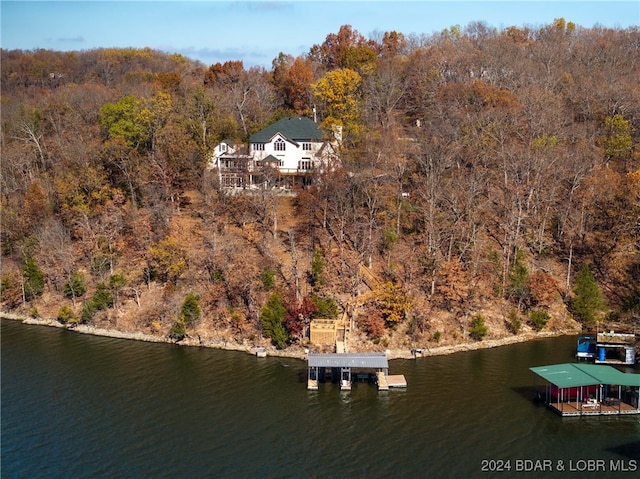 aerial view with a water view