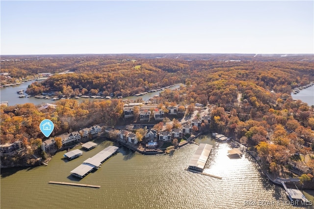 drone / aerial view featuring a water view