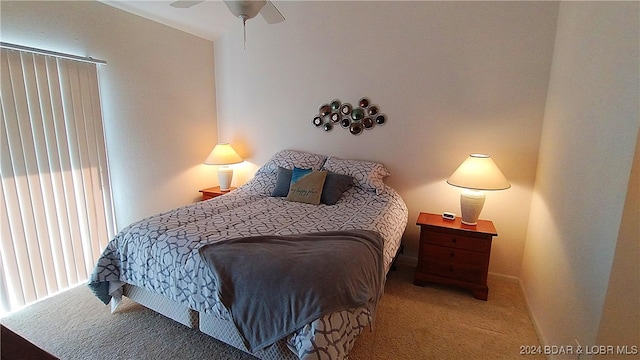 bedroom with carpet floors and ceiling fan