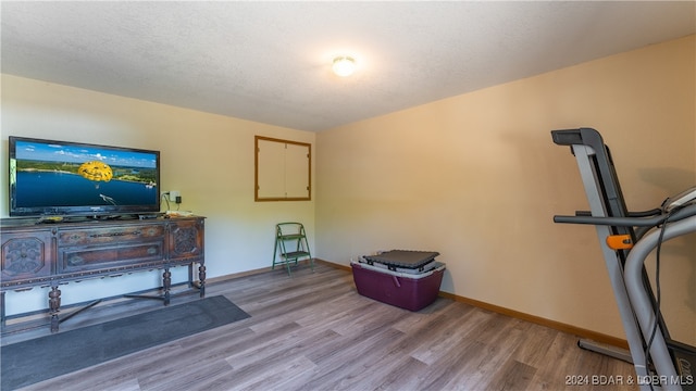 miscellaneous room featuring a textured ceiling and light hardwood / wood-style flooring