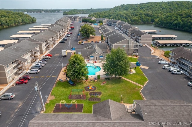 611 Lazy Days Rd Unit C9, Osage Beach, MO 65065 - drone / aerial view of a pool area and a large body of water