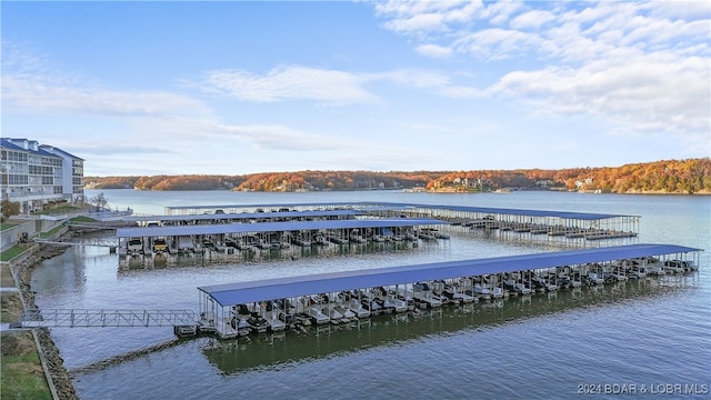 view of dock with a water view