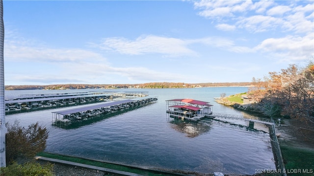 view of dock with a water view