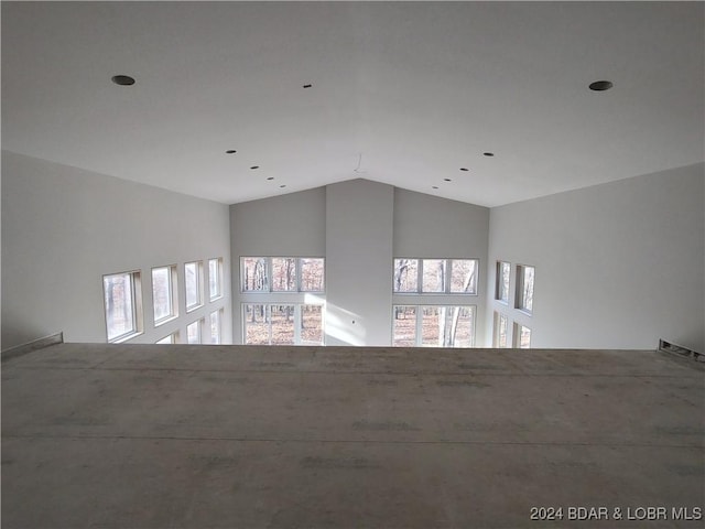 spare room with vaulted ceiling