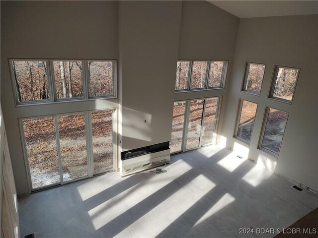 living room featuring a high ceiling