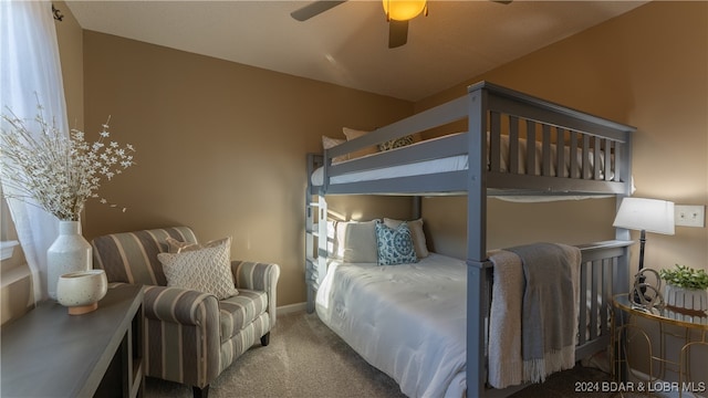 bedroom featuring carpet flooring and ceiling fan