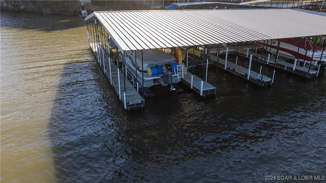 dock area with a water view