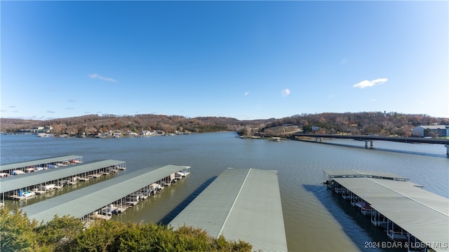 view of dock with a water view