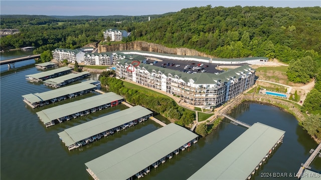 aerial view with a water view