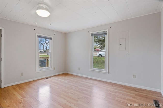 unfurnished room featuring a healthy amount of sunlight and light hardwood / wood-style floors