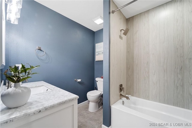 full bathroom featuring vanity, tile patterned floors, toilet, and shower / bath combination