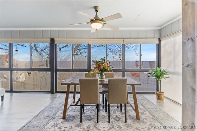 sunroom featuring ceiling fan and a healthy amount of sunlight