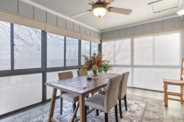 sunroom / solarium with ceiling fan