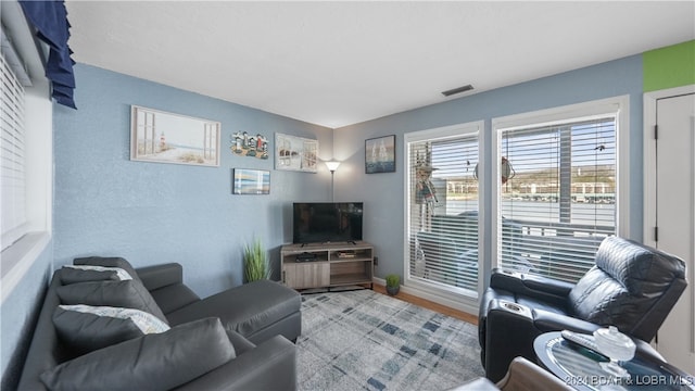 living room with light wood-type flooring