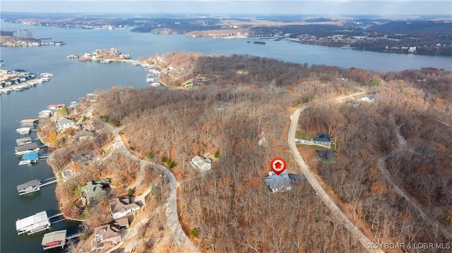 bird's eye view featuring a water view