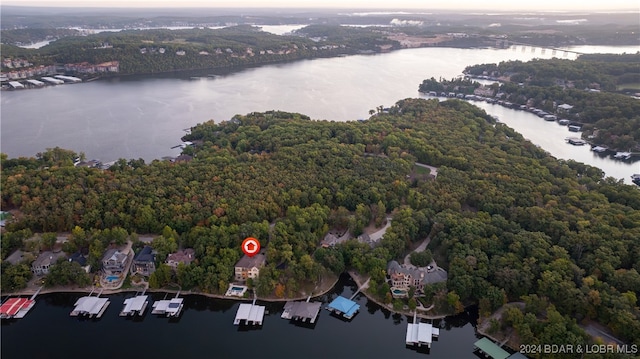 aerial view featuring a water view