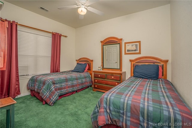 bedroom featuring carpet and ceiling fan