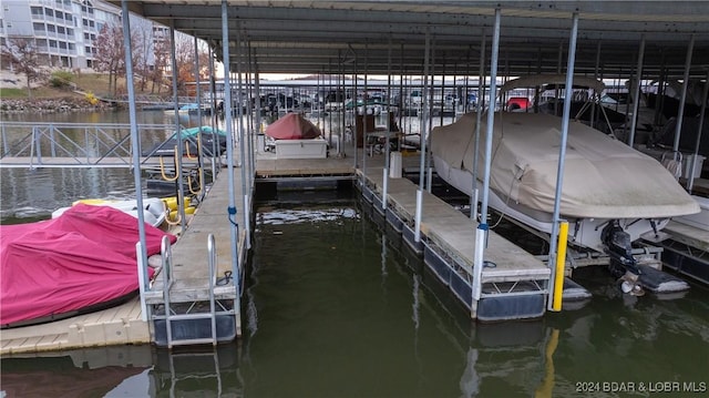 view of dock featuring a water view