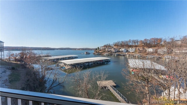 view of dock with a water view