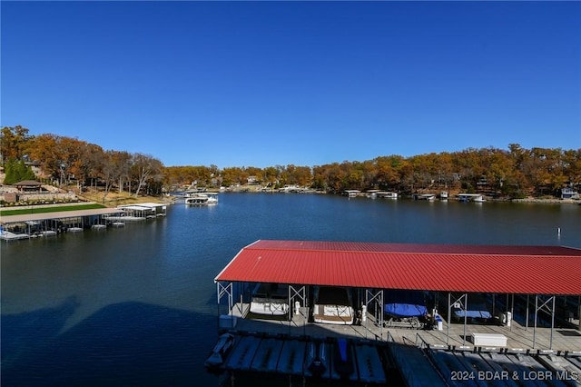 view of dock with a water view