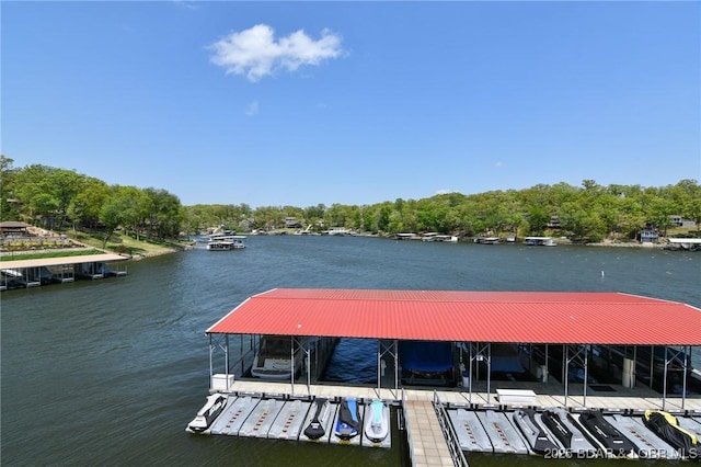 view of dock featuring a water view and boat lift