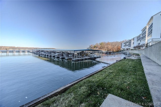 dock area with a water view