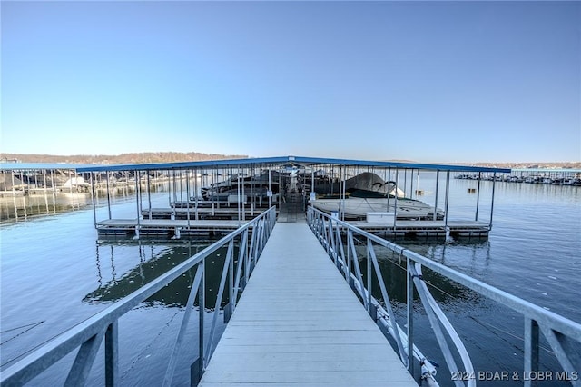 view of dock with a water view