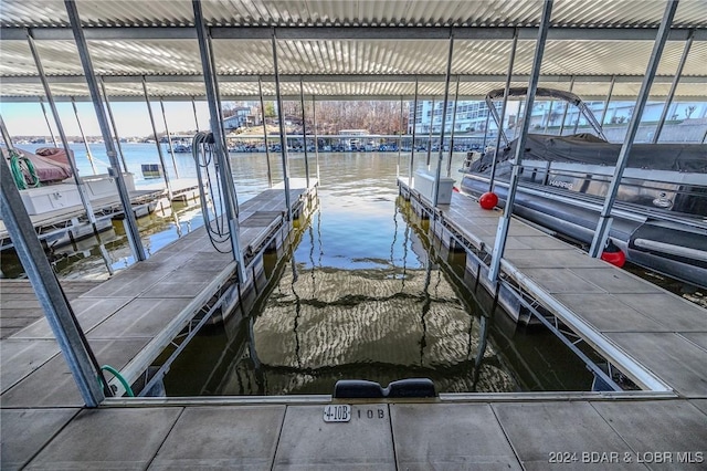 view of dock featuring a water view