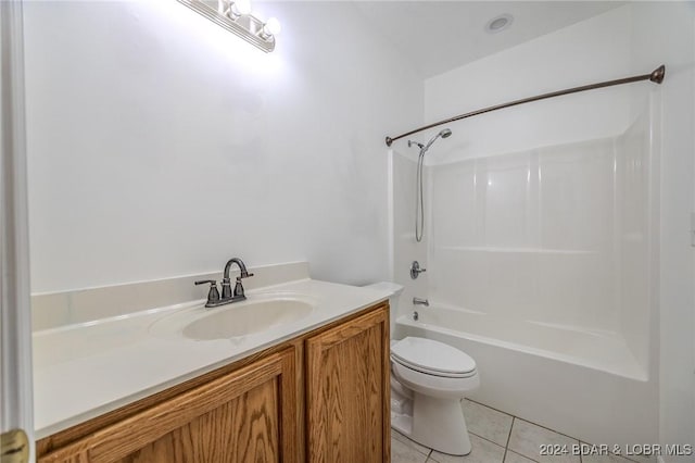 full bathroom with tile patterned flooring, shower / tub combination, vanity, and toilet