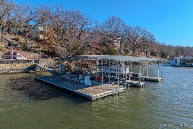 view of dock featuring a water view