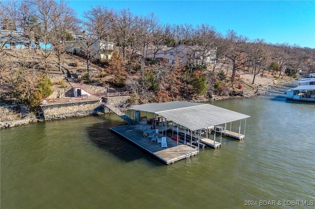 dock area with a water view