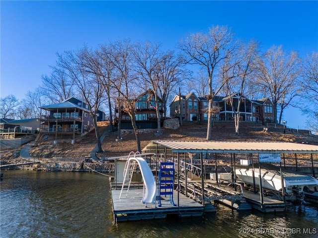 dock area with a water view