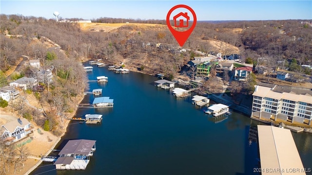 aerial view featuring a water view