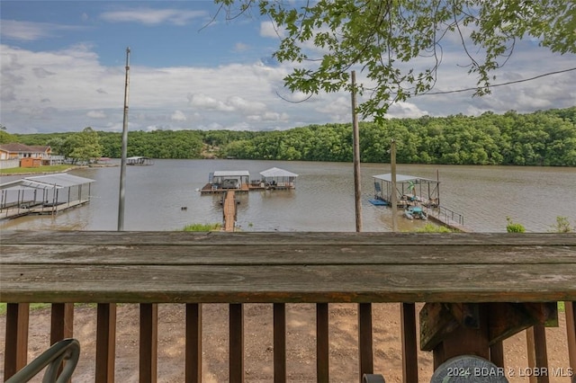 view of dock with a water view