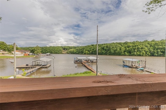 view of dock with a water view