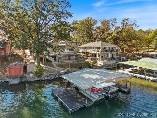 dock area with a water view