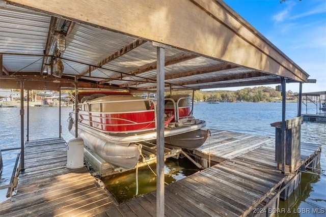 dock area with a water view