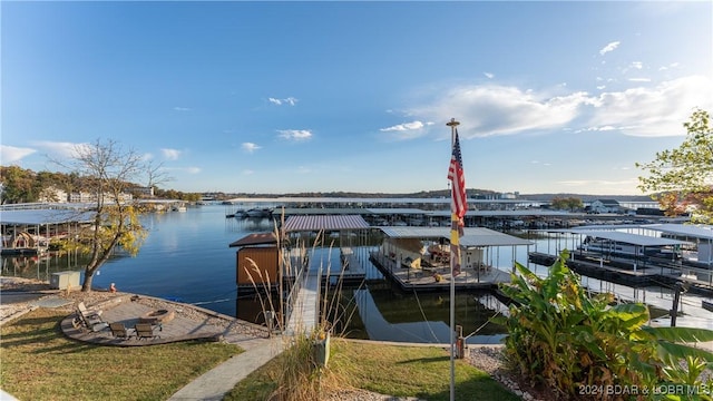 view of dock with a water view