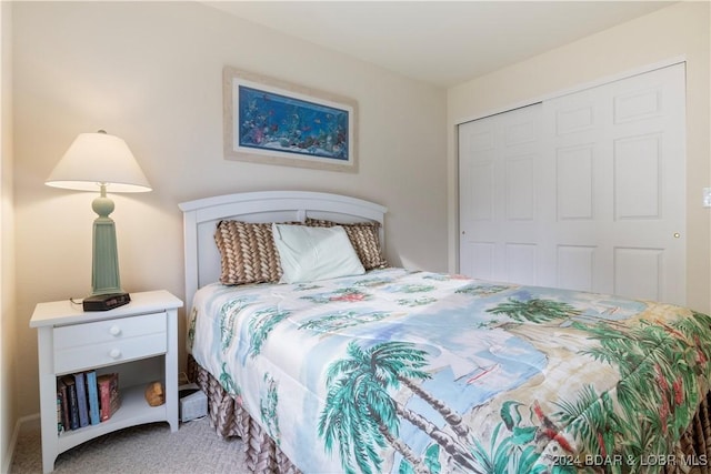 bedroom with carpet floors and a closet