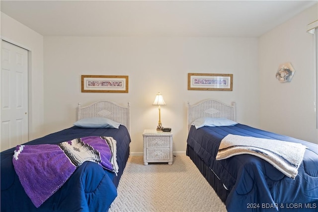 bedroom with carpet flooring and a closet