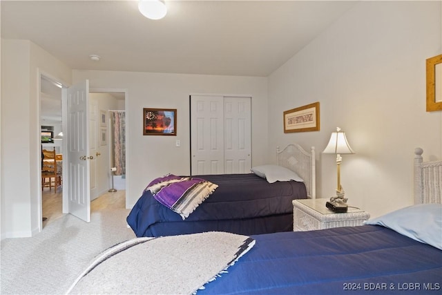 carpeted bedroom with a closet