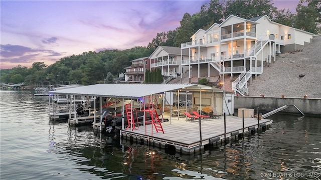 dock area featuring a water view