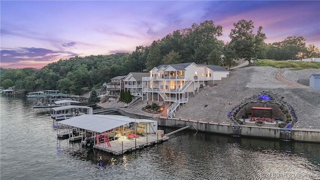 dock area featuring a water view