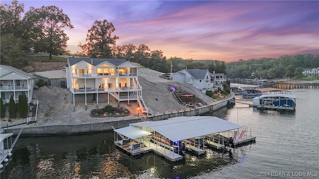 dock area with a water view